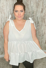 Load image into Gallery viewer, Linen Shoulder Tie Bow Tiered Woven Top