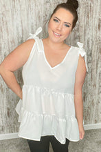 Load image into Gallery viewer, Linen Shoulder Tie Bow Tiered Woven Top