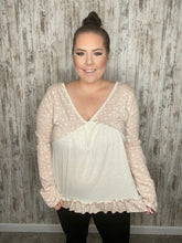 Load image into Gallery viewer, Boho Ethnic Triblend Color Block Lace-Up Linen Top