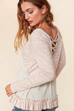 Load image into Gallery viewer, Boho Ethnic Triblend Color Block Lace-Up Linen Top