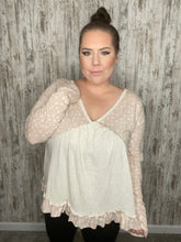 Load image into Gallery viewer, Boho Ethnic Triblend Color Block Lace-Up Linen Top