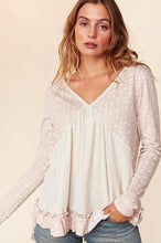 Load image into Gallery viewer, Boho Ethnic Triblend Color Block Lace-Up Linen Top