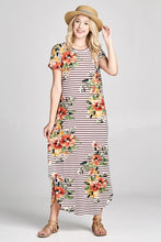 Load image into Gallery viewer, Subtly Striped Floral Maxi Dress
