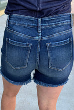 Load image into Gallery viewer, Medium Blue Raw Hem Zipper Denim Shorts