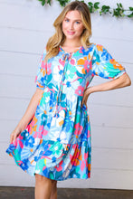 Load image into Gallery viewer, Baby Blue Flat Floral Fit & Flare V Neck Dress