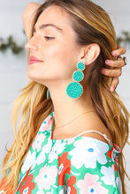 Load image into Gallery viewer, Turquoise Green & Gold Beaded Round Dangle Earrings