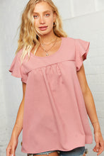 Load image into Gallery viewer, Mauve Ruffle Short Sleeve Woven Blouse