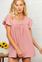 Load image into Gallery viewer, Mauve Ruffle Short Sleeve Woven Blouse
