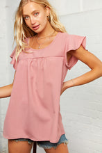 Load image into Gallery viewer, Mauve Ruffle Short Sleeve Woven Blouse