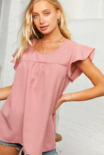 Load image into Gallery viewer, Mauve Ruffle Short Sleeve Woven Blouse