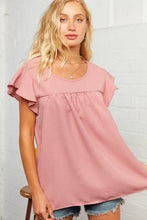 Load image into Gallery viewer, Mauve Ruffle Short Sleeve Woven Blouse