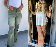 Load image into Gallery viewer, PREORDER: Blakeley Distressed Jeans In Olive and Camel