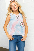 Load image into Gallery viewer, Blue Mix Tie Dye & Animal Pocketed Tank