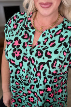 Load image into Gallery viewer, Lizzy Cap Sleeve Top in Mint and Pink Leopard