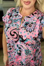 Load image into Gallery viewer, Lizzy Cap Sleeve Top in Pink and Black Paisley