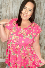Load image into Gallery viewer, Pink Floral Ruffle Short Sleeve Baby Doll Top