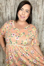 Load image into Gallery viewer, Peach Floral Babydoll Crochet Lace Peplum Top
