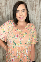 Load image into Gallery viewer, Peach Floral Babydoll Crochet Lace Peplum Top