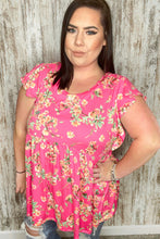 Load image into Gallery viewer, Pink Floral Ruffle Short Sleeve Baby Doll Top