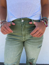 Load image into Gallery viewer, PREORDER: Blakeley Distressed Jeans In Olive and Camel