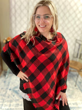 Load image into Gallery viewer, My Cozy & Cute Plaid Poncho in Red