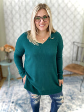 Load image into Gallery viewer, Stay True to You Waffle Knit Sweater in Deep Green