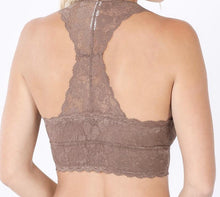 Load image into Gallery viewer, Lovely in Lace Racerback Bralette in Ash Mocha