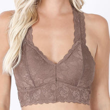 Load image into Gallery viewer, Lovely in Lace Racerback Bralette in Ash Mocha