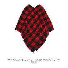 Load image into Gallery viewer, My Cozy & Cute Plaid Poncho in Red