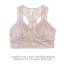 Load image into Gallery viewer, Lovely in Lace Racerback Bralette in Ash Mocha