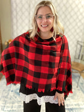Load image into Gallery viewer, My Cozy & Cute Plaid Poncho in Red