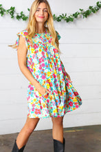 Load image into Gallery viewer, Seafoam Flat Floral Woven Poplin Ruffle Frill Sleeve Dress
