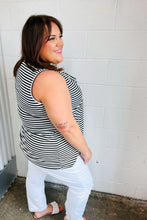 Load image into Gallery viewer, Black &amp; White Striped Ruffle Sleeveless Top
