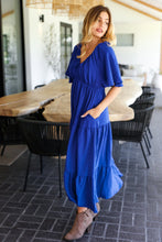 Load image into Gallery viewer, Live For Today Royal Blue Elastic V Neck Tiered Maxi Dress
