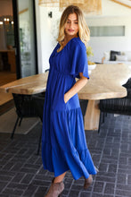 Load image into Gallery viewer, Live For Today Royal Blue Elastic V Neck Tiered Maxi Dress
