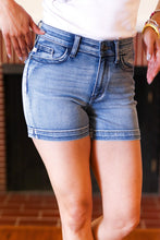 Load image into Gallery viewer, Judy Blue Medium Blue Mid-Rise Button Flap Back Pocket Denim Shorts
