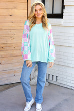 Load image into Gallery viewer, Always Fun Mint Patchwork Print Dolman V Neck Top
