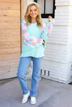 Load image into Gallery viewer, Always Fun Mint Patchwork Print Dolman V Neck Top
