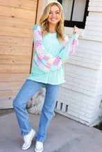 Load image into Gallery viewer, Always Fun Mint Patchwork Print Dolman V Neck Top
