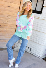 Load image into Gallery viewer, Always Fun Mint Patchwork Print Dolman V Neck Top
