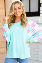 Load image into Gallery viewer, Always Fun Mint Patchwork Print Dolman V Neck Top
