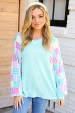 Load image into Gallery viewer, Always Fun Mint Patchwork Print Dolman V Neck Top
