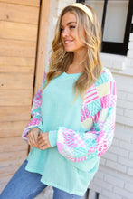 Load image into Gallery viewer, Always Fun Mint Patchwork Print Dolman V Neck Top
