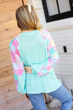 Load image into Gallery viewer, Always Fun Mint Patchwork Print Dolman V Neck Top
