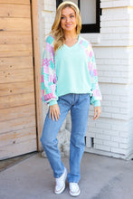 Load image into Gallery viewer, Always Fun Mint Patchwork Print Dolman V Neck Top
