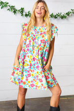 Load image into Gallery viewer, Seafoam Flat Floral Woven Poplin Ruffle Frill Sleeve Dress
