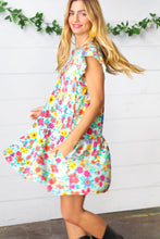 Load image into Gallery viewer, Seafoam Flat Floral Woven Poplin Ruffle Frill Sleeve Dress
