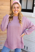 Load image into Gallery viewer, Back To Basics Mauve Jacquard Cable Pullover Top
