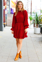 Load image into Gallery viewer, Simply Merry Burnt Red Animal Print Mock Neck Tiered Dress
