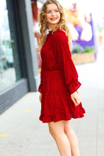 Load image into Gallery viewer, Simply Merry Burnt Red Animal Print Mock Neck Tiered Dress
